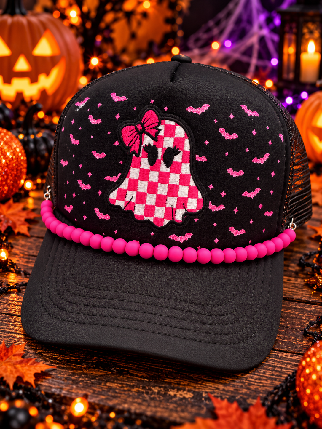 SPOOKY Pink Ghost Trucker Hat
