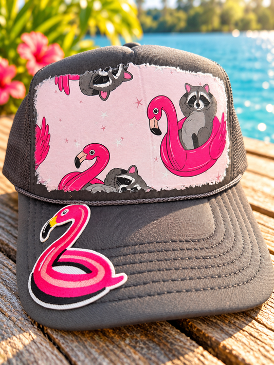 Raccoon Flamingo Trucker Hat