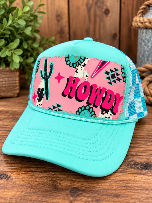 Turquoise Howdy Trucker Hat
